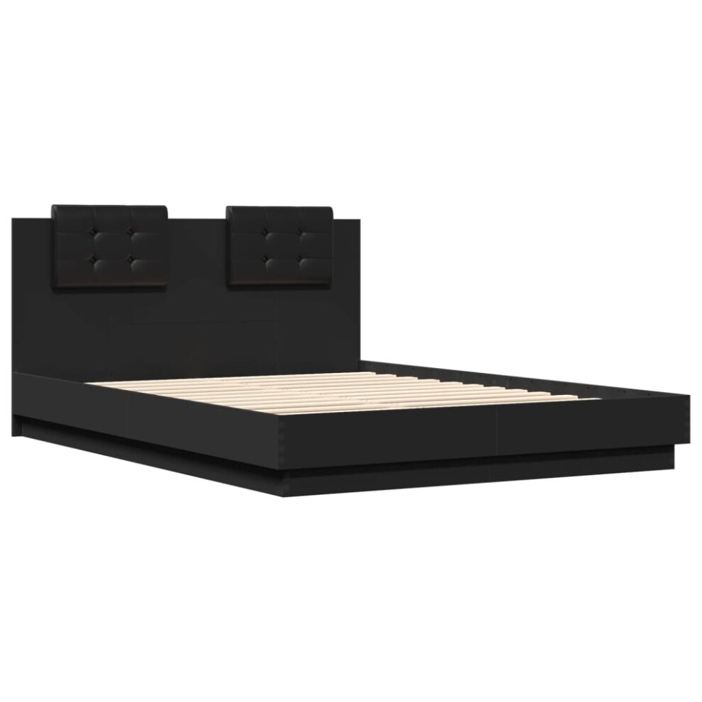 vidaXL Bed Frame with Headboard Black 150x200 cm King Size Engineered Wood