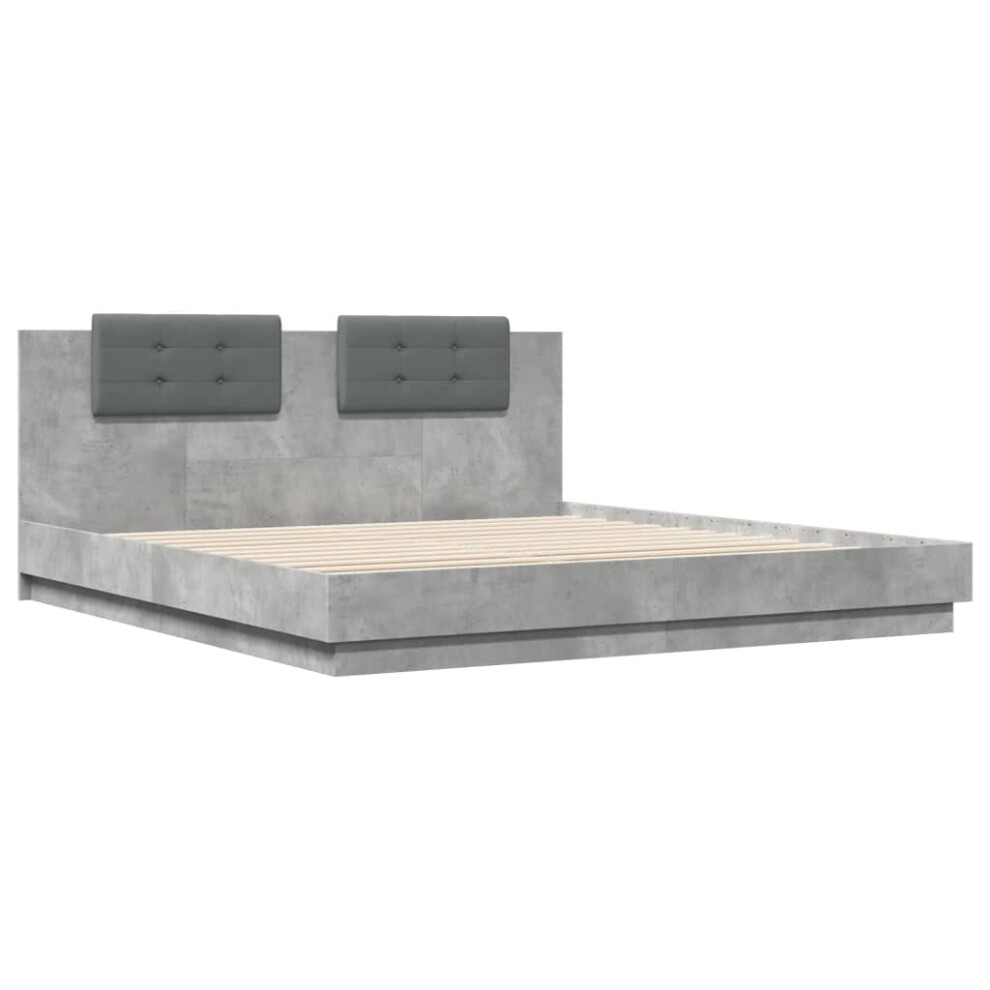 vidaXL Bed Frame with Headboard Bed Concrete Grey 200x200cm Engineered Wood