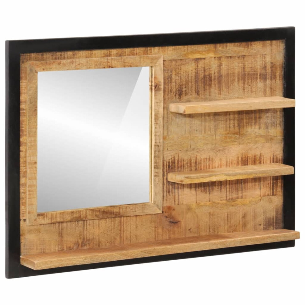 vidaXL Mirror with Shelves Bathroom Wall Mirror Glass and Solid Wood Mango