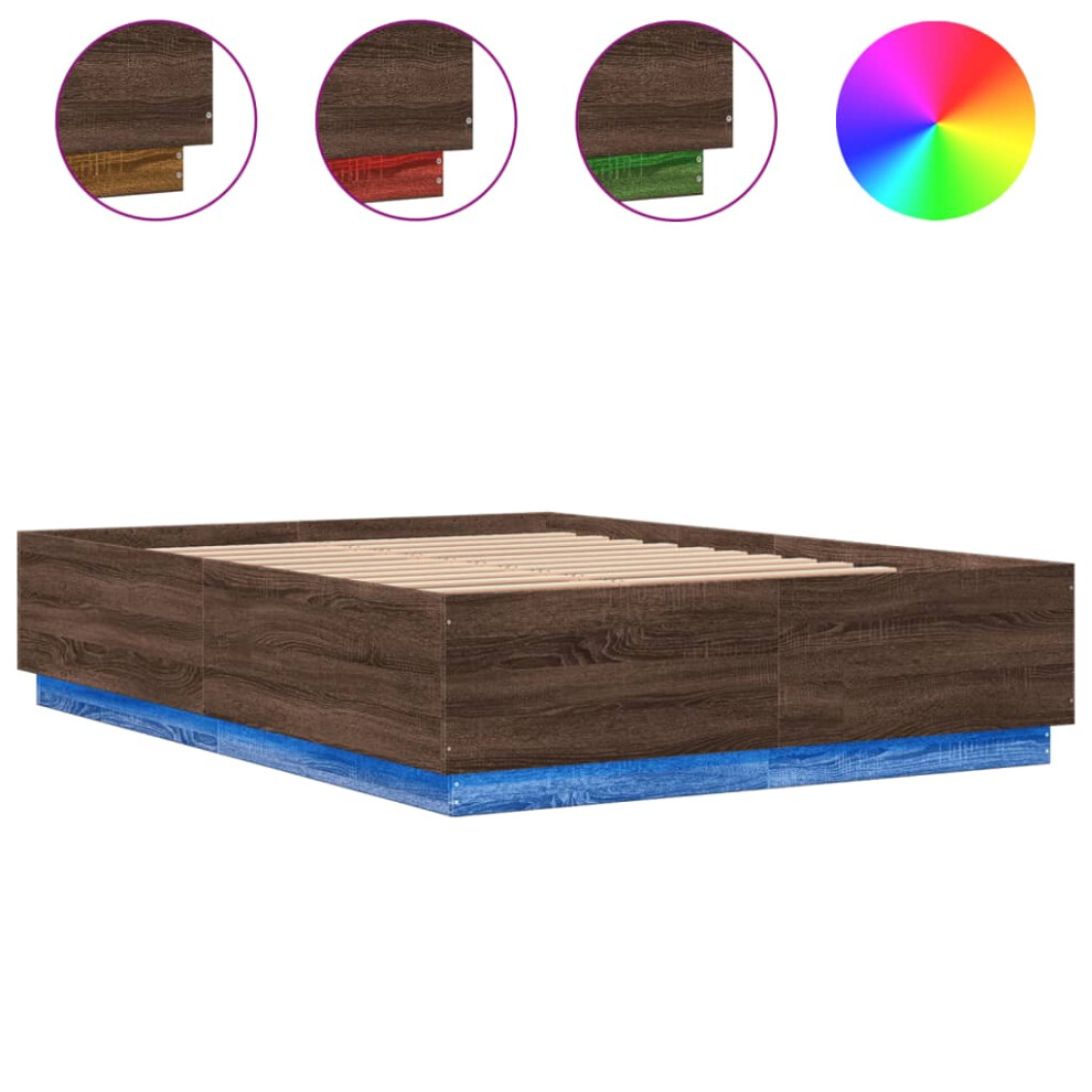 vidaXL Bed Frame with LED Lights Bed Brown Oak 160x200 cm Engineered Wood