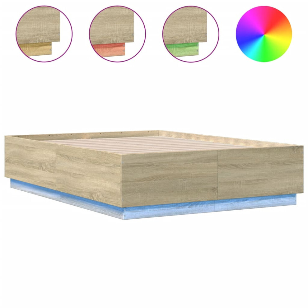 vidaXL Bed Frame with LED Lights Bed Sonoma Oak 140x190 cm Engineered Wood