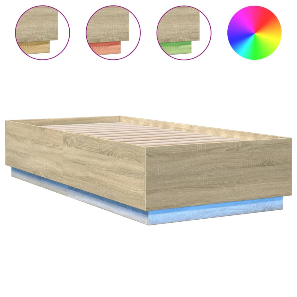 vidaXL Bed Frame with LED Lights Bed Sonoma Oak 90x200 cm Engineered Wood