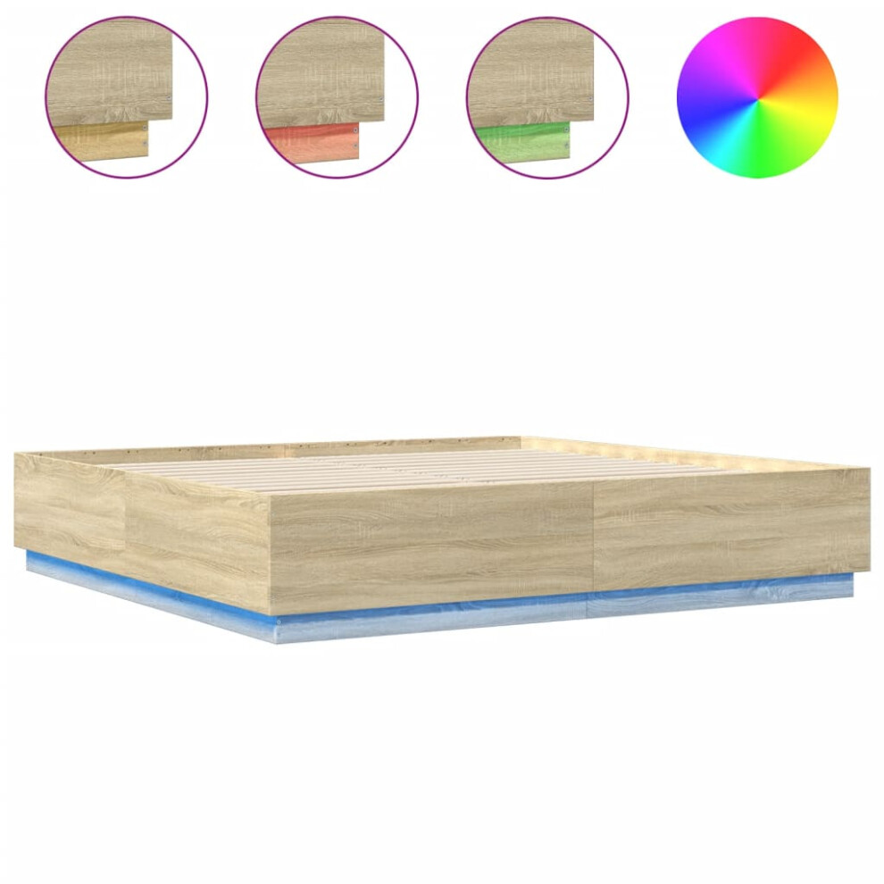 Vidaxl Bed Frame With Led Lights Bed Sonoma Oak 200X200 Cm Engineered Wood