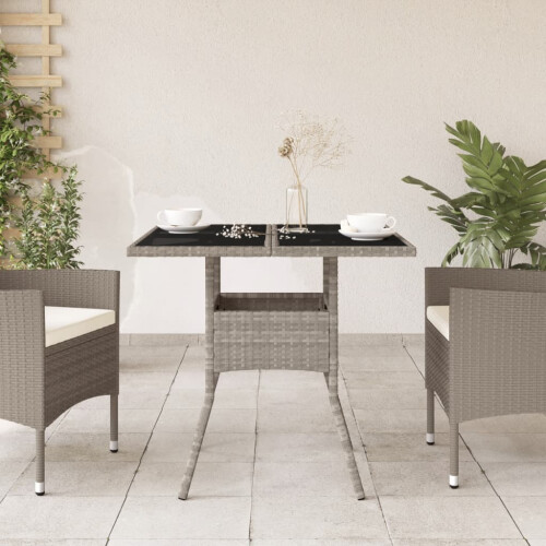 VidaXL vidaXL Gartentisch mit Glasplatte Hellgrau 80x80x75 cm Poly Rattan 2