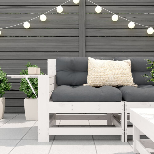 VidaXL vidaXL Garden Armrest Sofa with Cushion Outdoor Sofa White Solid Wood Pine 2