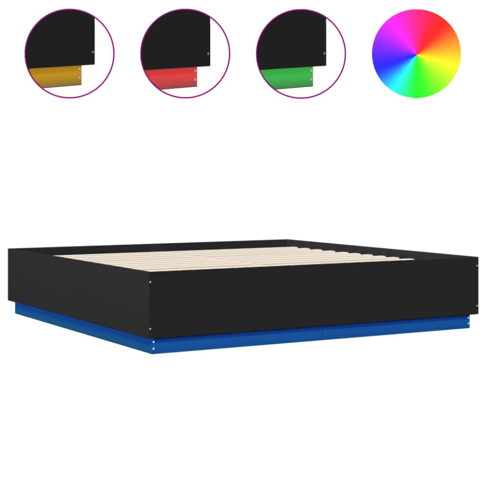 vidaXL Bed Frame with LED Lights Black 180x200 cm Super King Engineered Wood