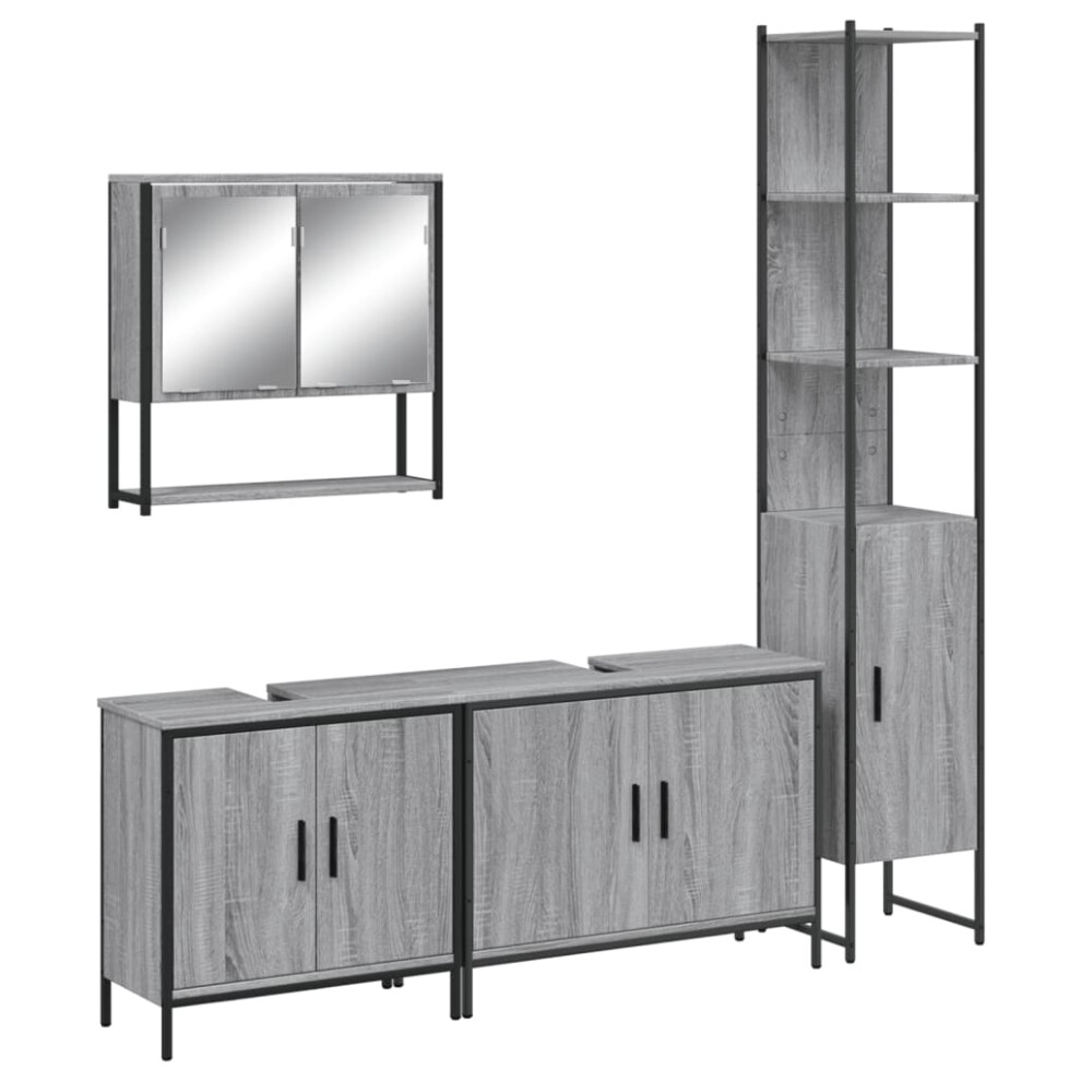 vidaXL Bathroom Furniture Set 4 Piece Sink Cabinet Grey Sonoma Engineered Wood