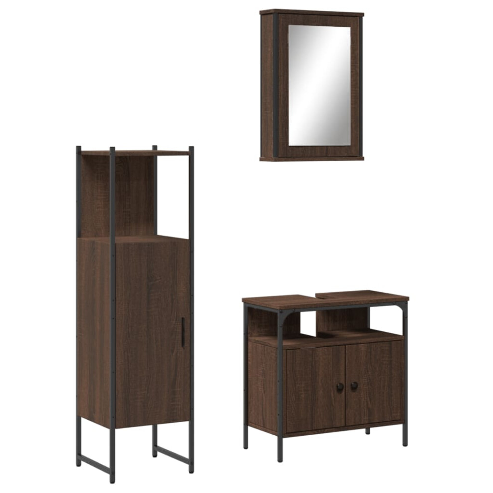 vidaXL Bathroom Furniture Set 3 Piece Sink Cabinet Brown Oak Engineered Wood