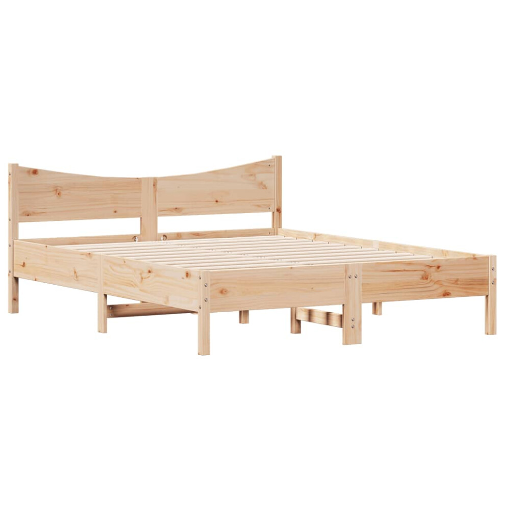 vidaXL Bed Frame with Headboard Bed Base 150x200 cm King Size Solid Wood Pine