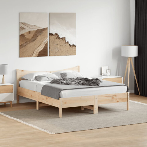 VidaXL vidaXL Bed Frame with Headboard Bed Base 150x200 cm King Size Solid Wood Pine 2