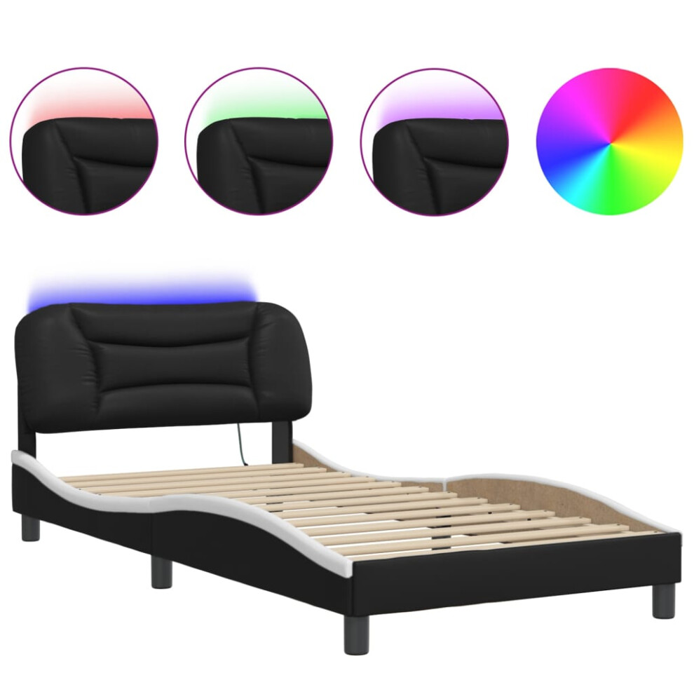 vidaXL Bed Frame with LED Lights Bed Black and White 100x200 cm Faux Leather