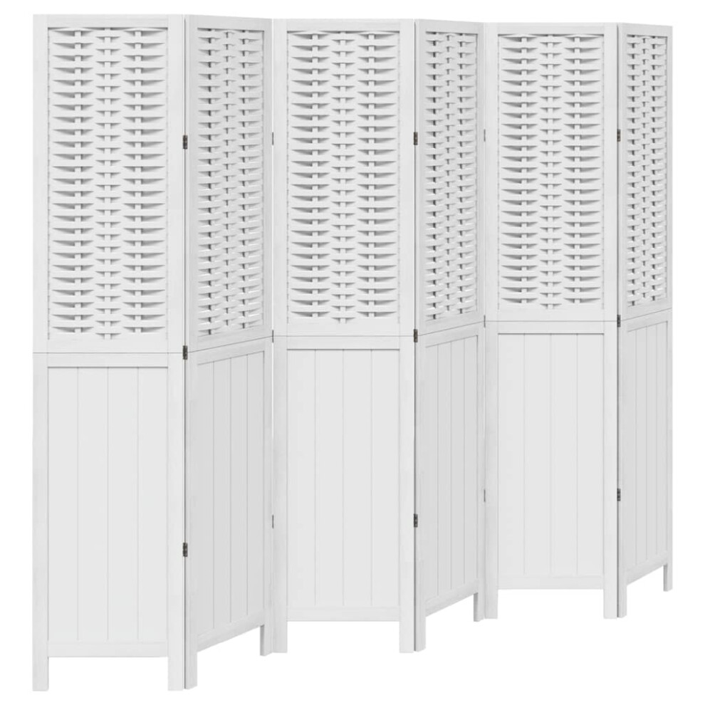 vidaXL Room Divider 6 Panels Office Privacy Screen White Solid Wood Paulownia