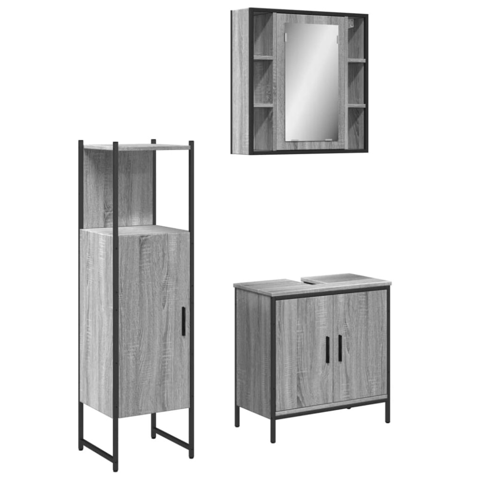 vidaXL Bathroom Cabinet Set 3 Piece Sink Cabinet Grey Sonoma Engineered Wood