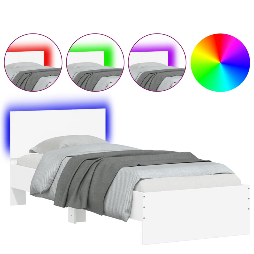 vidaXL Bed Frame with Headboard and LED Lights White 75x190 cm Small Single