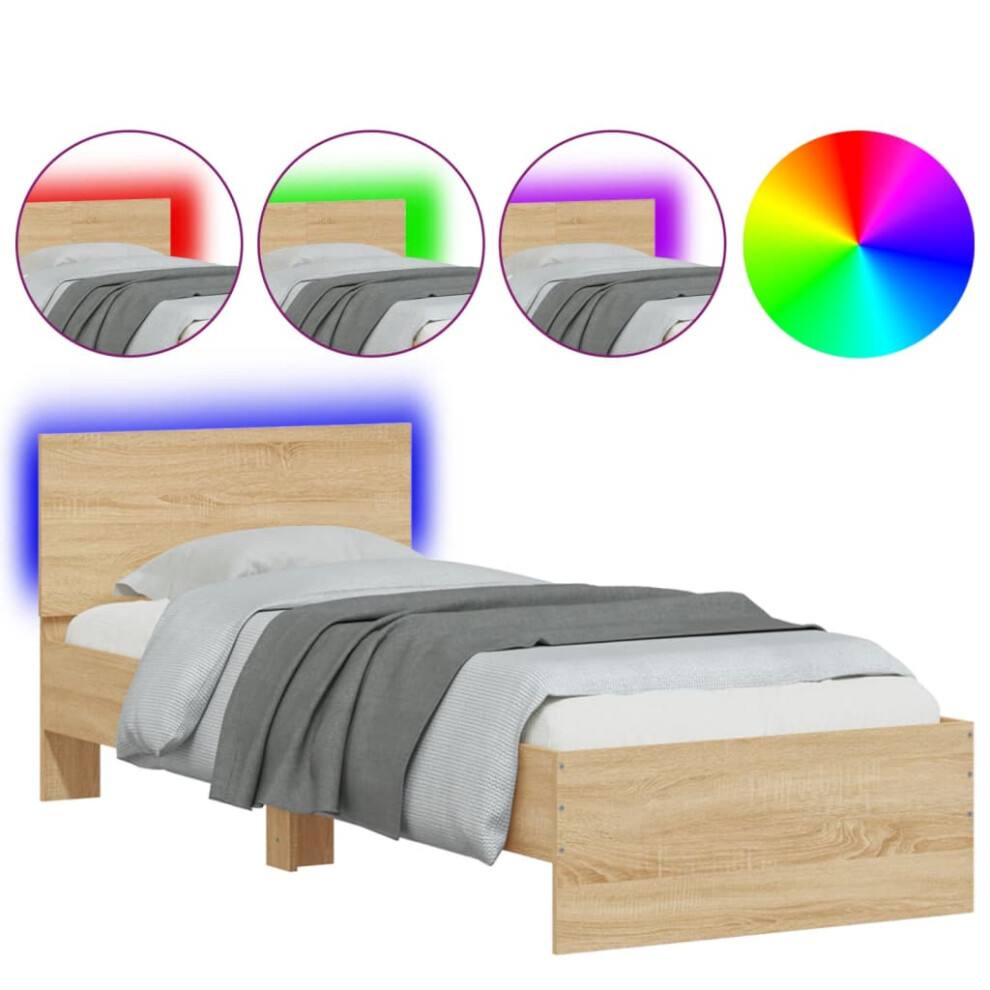 Vidaxl Bed Frame With Headboard & Led Lights Sonoma Oak 75X190 Cm Small Single