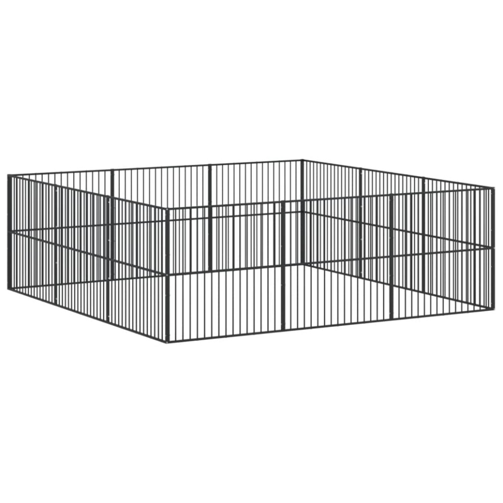Vidaxl Dog Playpen 12 Panels Dog Kennel Pet Dog Crate Black Galvanised Steel