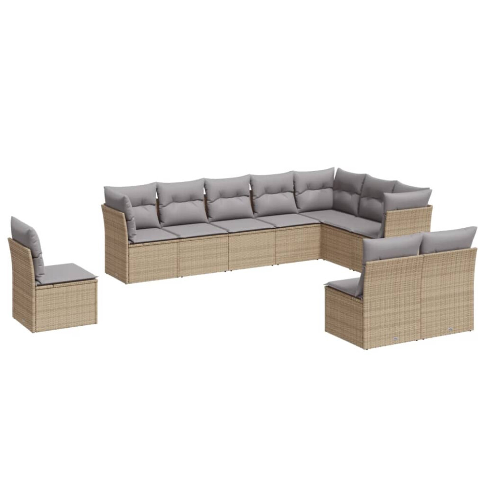 vidaXL Garden Sofa Set 10 Piece with Cushions Outdoor Sofa Beige Poly Rattan