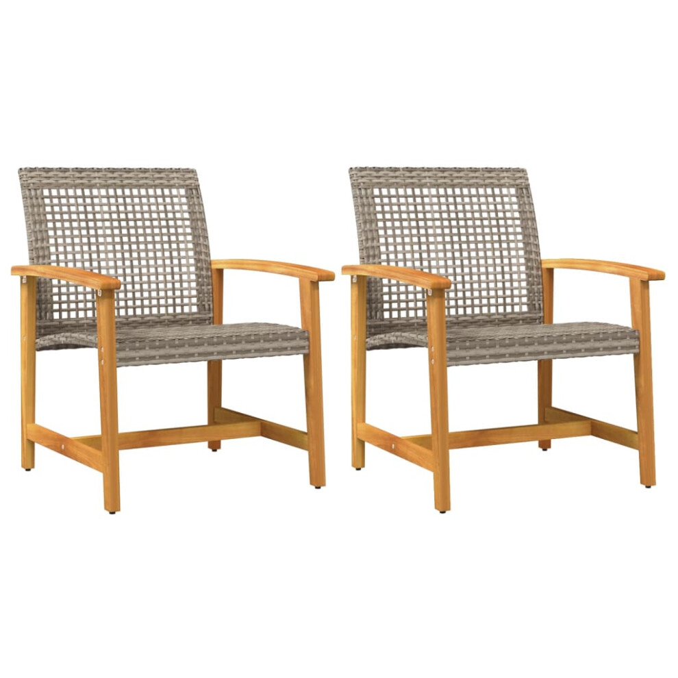 vidaXL Garden Chairs Outdoor Chair 2 pcs Grey Poly Rattan and Acacia Wood