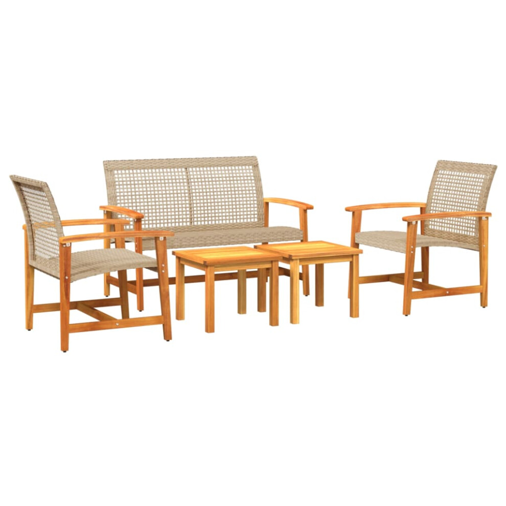 vidaXL Garden Lounge Set 5 Piece Table Chair Beige Poly Rattan and Acacia Wood