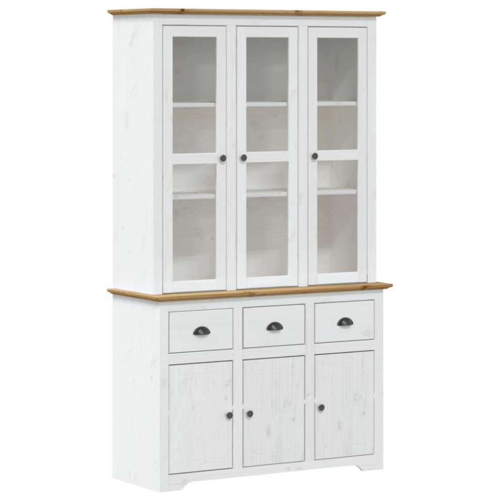 vidaXL Highboard Sideboard Side Cabinet White and Brown Solid Wood Pine BODO