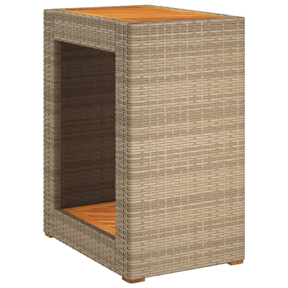 Vidaxl Garden Side Table With Wooden Top Patio Dining Table Beige Poly Rattan