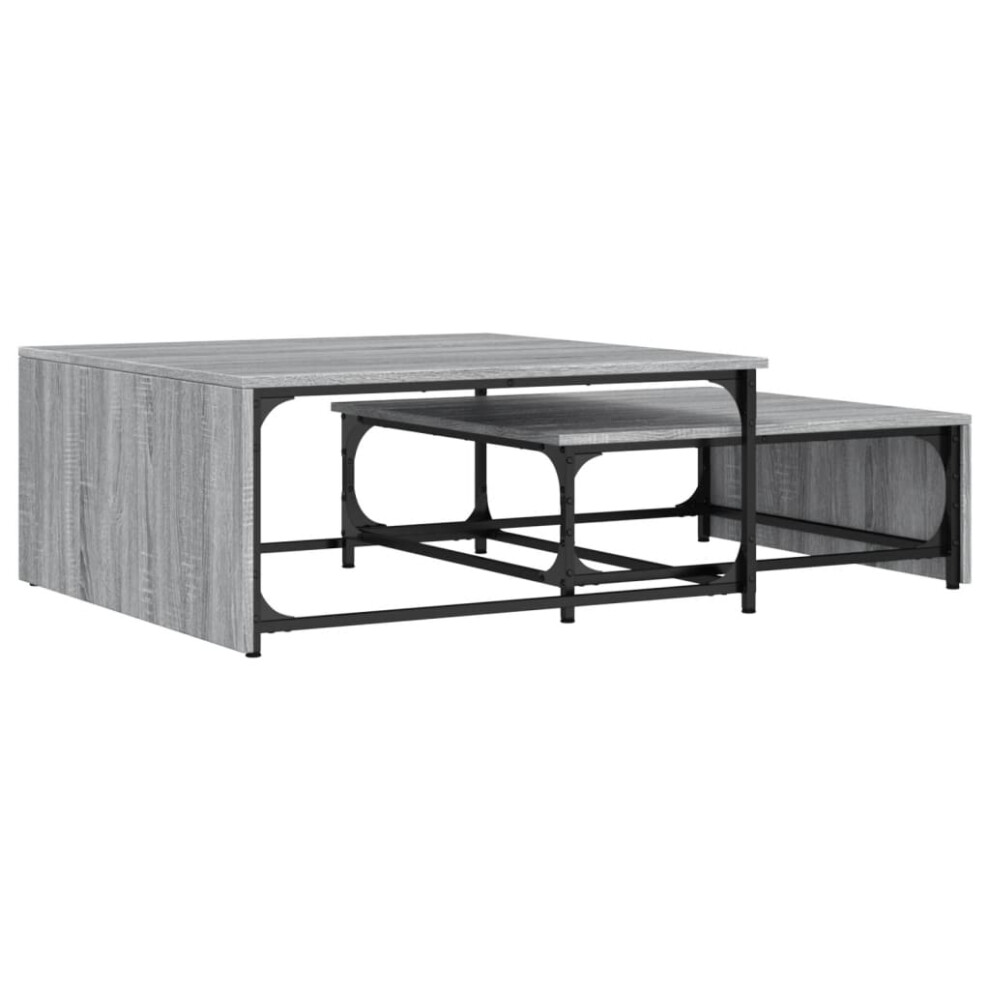 vidaXL Nesting Coffee Tables Stand 2 pcs Grey Sonoma Engineered Wood and Metal