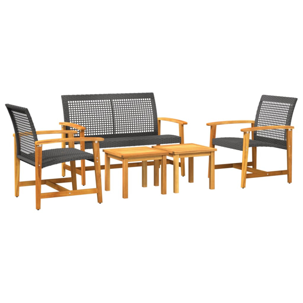 vidaXL Garden Lounge Set 5 Piece Sofa Set Black Poly Rattan and Acacia Wood