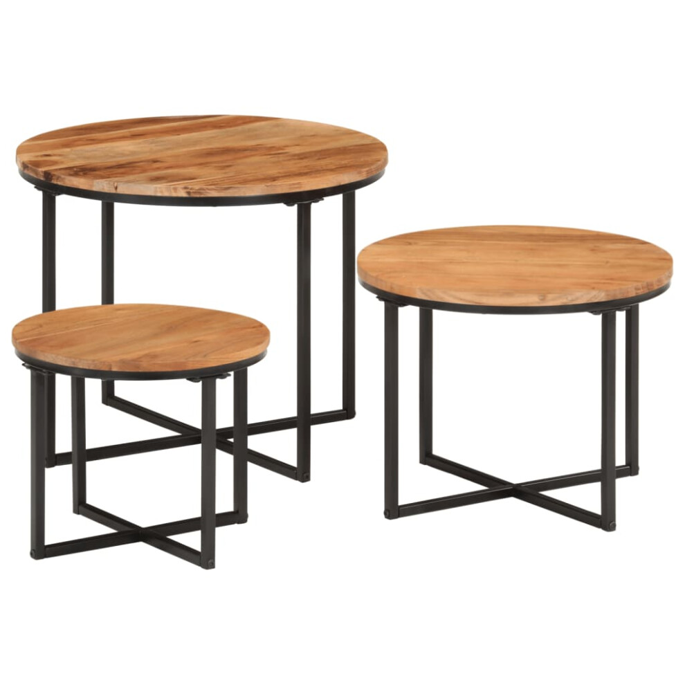 vidaXL Nesting Coffee Tables Nesting Table 3 pcs Solid Wood Acacia and Iron