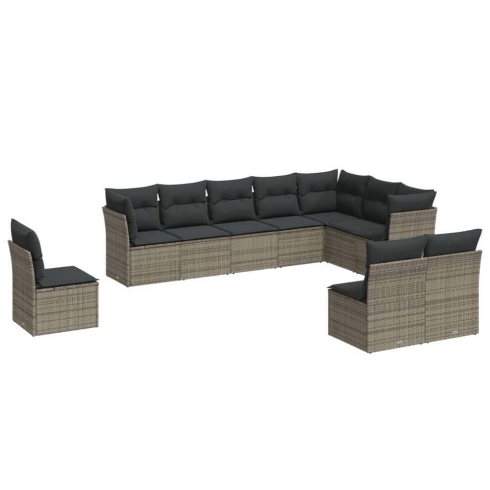 vidaXL Garden Sofa Set 10 Piece with Cushions Outdoor Sofa Grey Poly Rattan