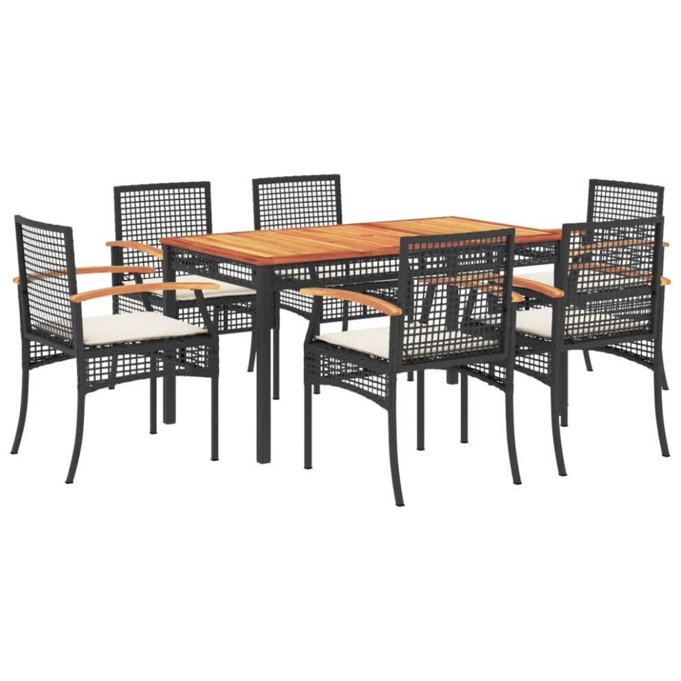 vidaXL Garden Dining Set 7 Piece with Cushions Outdoor Chair Black Poly Rattan