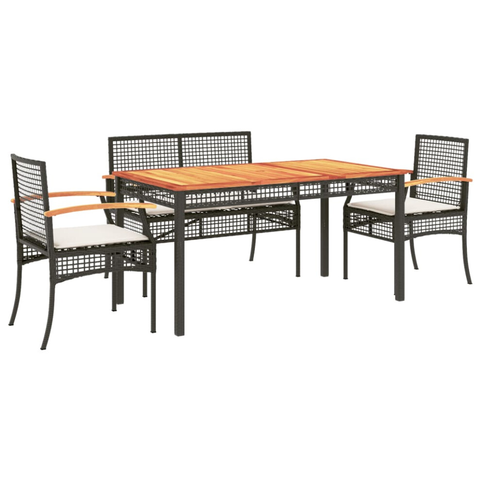 vidaXL Garden Dining Set 5 Piece with Cushions Outdoor Chair Black Poly Rattan