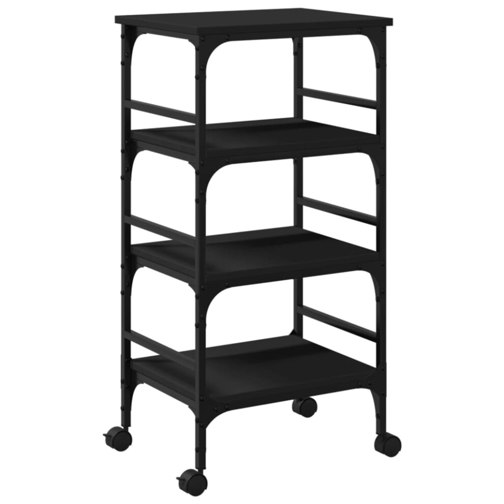 vidaXL Kitchen Trolley Rolling Cart Storage Cart Trolley Black Engineered Wood