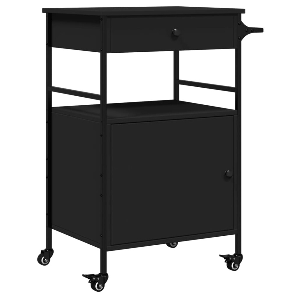 vidaXL Kitchen Trolley Rolling Cart Storage Cart Trolley Black Engineered Wood