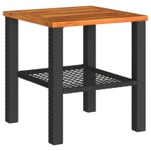 vidaXL Garden Table Outdoor Table Dining Table Black Poly Rattan Acacia Wood
