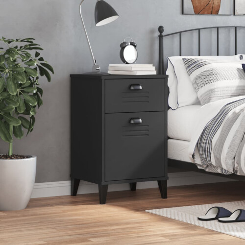 VidaXL vidaXL Bedside Cabinet Side Table Nightstand Bed Table Black Engineered Wood 2
