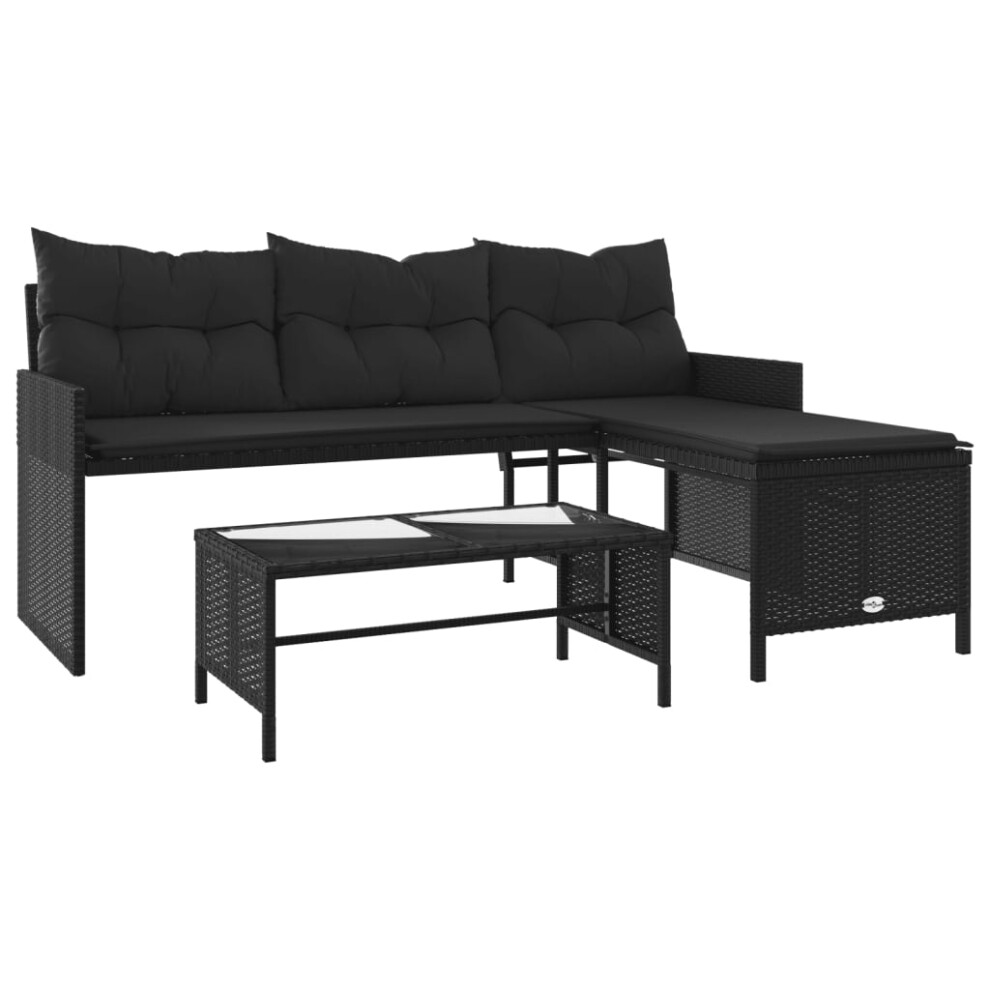 vidaXL Garden Sofa with Table and Cushions L-Shaped Sofa Black Poly Rattan