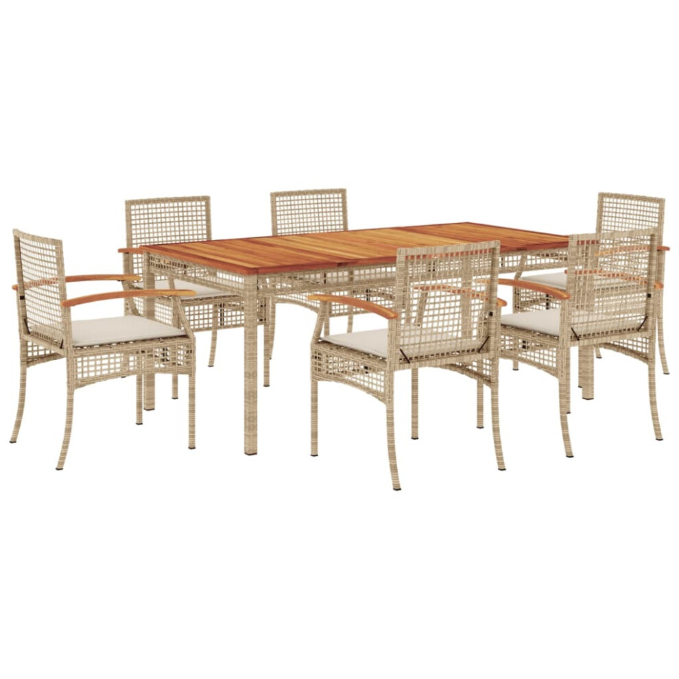 vidaXL Garden Dining Set 7 Piece with Cushions Outdoor Chair Beige Poly Rattan