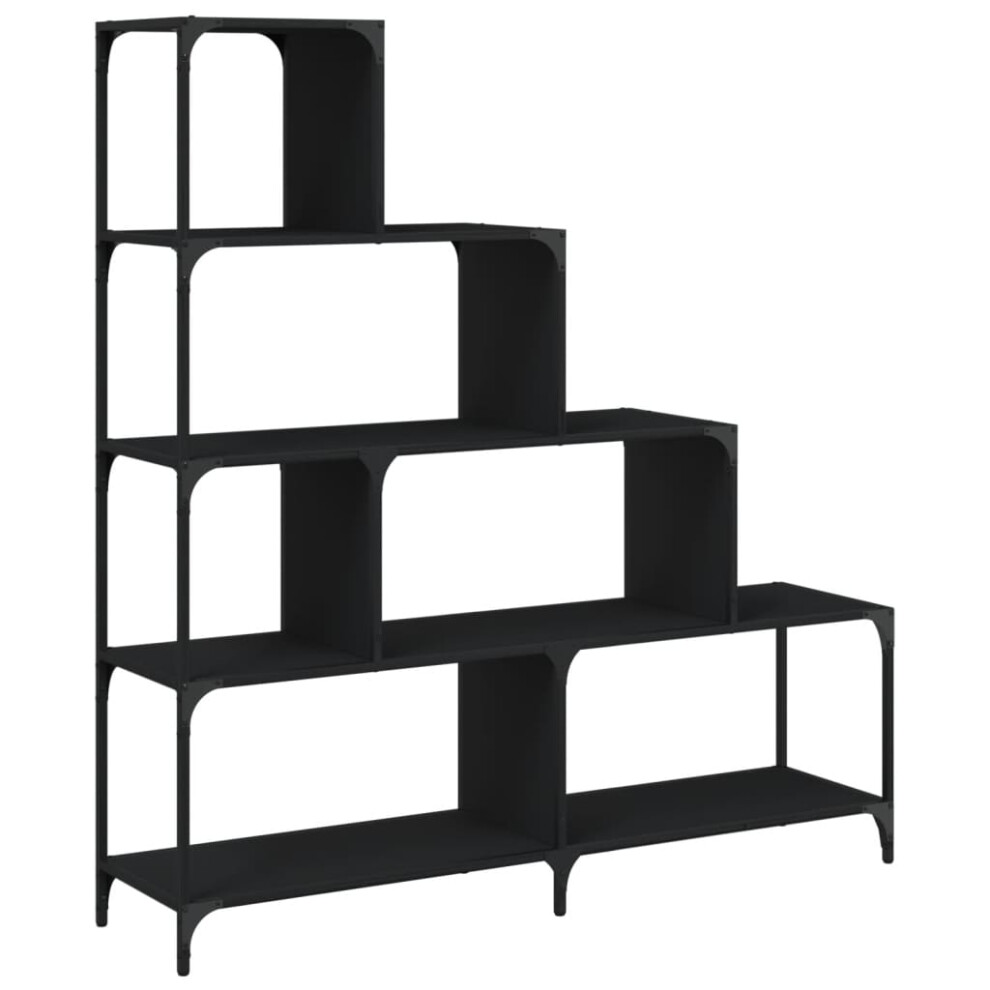 vidaXL Bookcase 4-Stair Bookshelf Cabinet Book Rack Black Engineered Wood