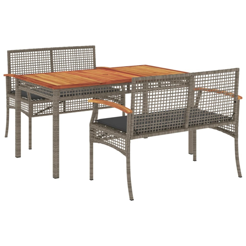 vidaXL Garden Dining Set 3 Piece with Cushions Outdoor Bench Grey Poly Rattan
