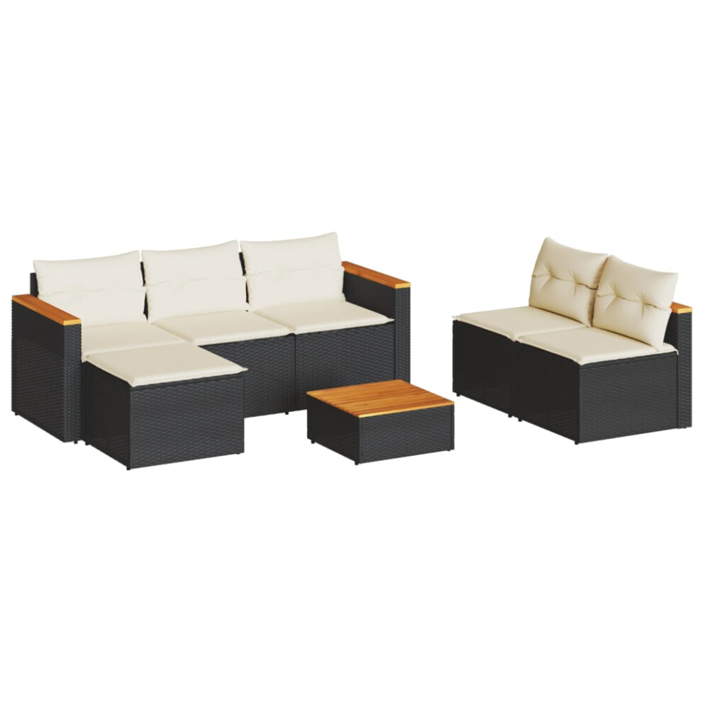 vidaXL Garden Sofa Set 5 Piece with Cushions Couch Black Poly Rattan Acacia