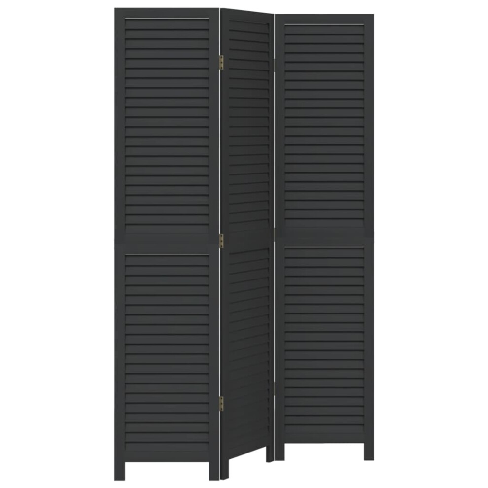 vidaXL Room Divider 3 Panels Room Privacy Screen Black Solid Wood Paulownia