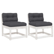 vidaXL Garden Sofas with Cushions Outdoor Sofa 2 pcs White Solid Wood Pine