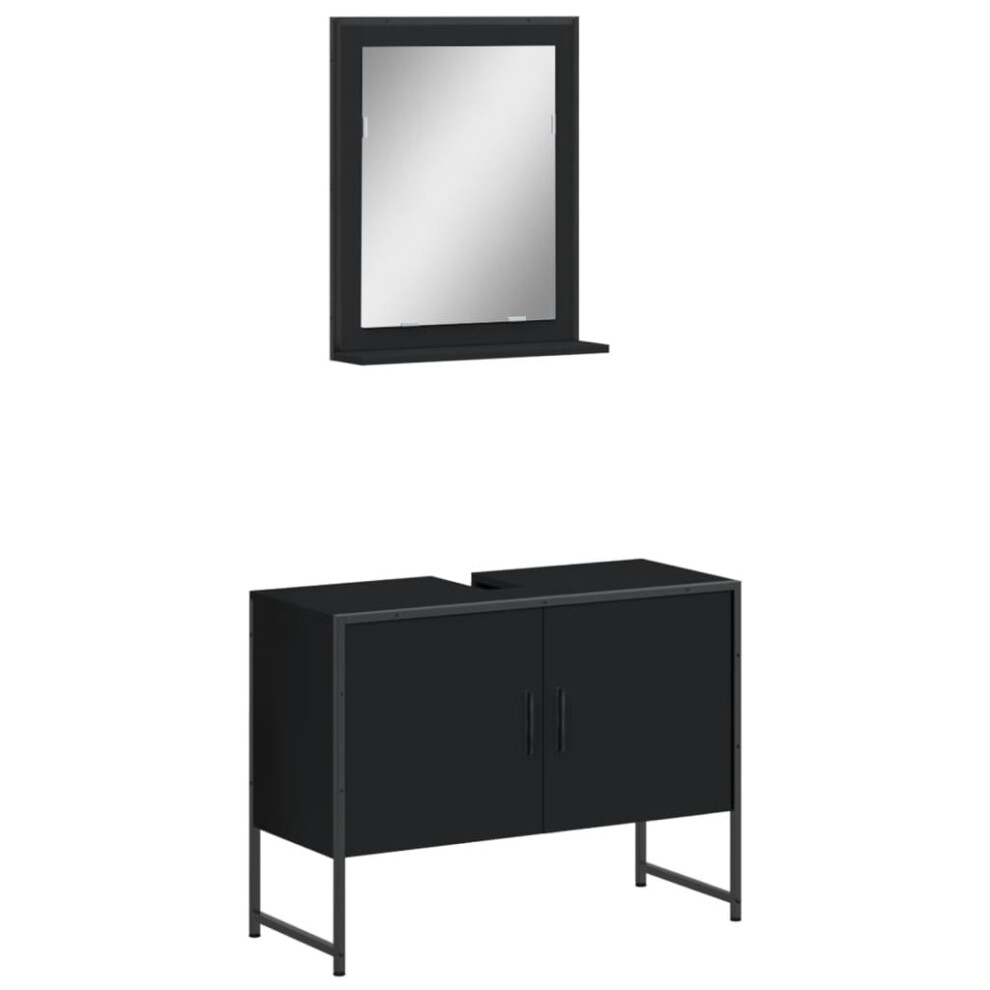 vidaXL Bathroom Cabinet Set 2 Piece Vanity Unit Cupboard Black Engineered Wood