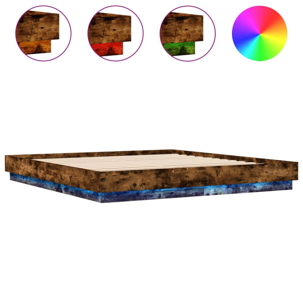 vidaXL Bed Frame with LED Lights Home Bed Base Bedstead Smoked Oak 200x200 cm