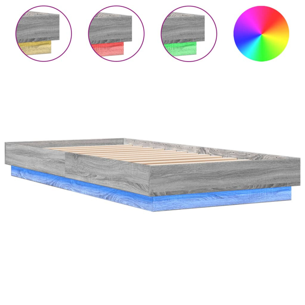 Vidaxl Bed Frame Home Bed Base Bedstead With Led Lights Grey Sonoma 100X200 Cm