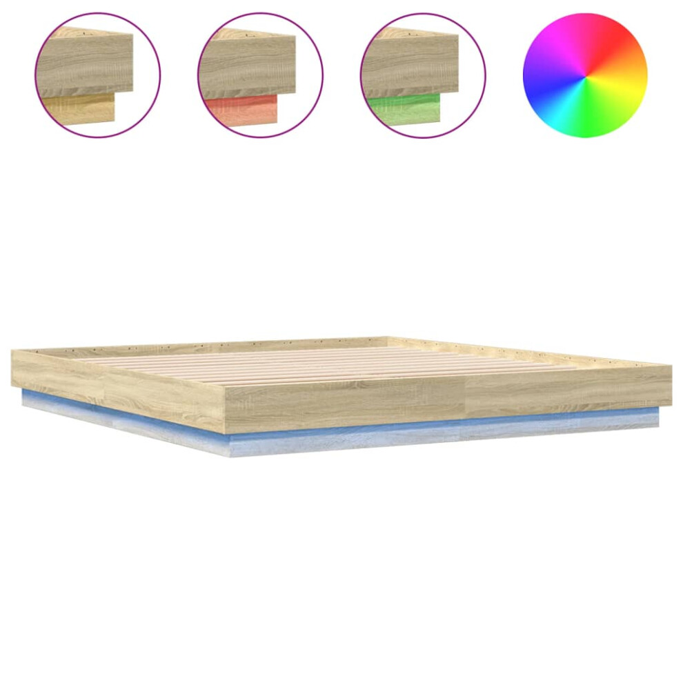 vidaXL Bed Frame with LED Lights Bed Base Sonoma Oak 180x200 cm Super King