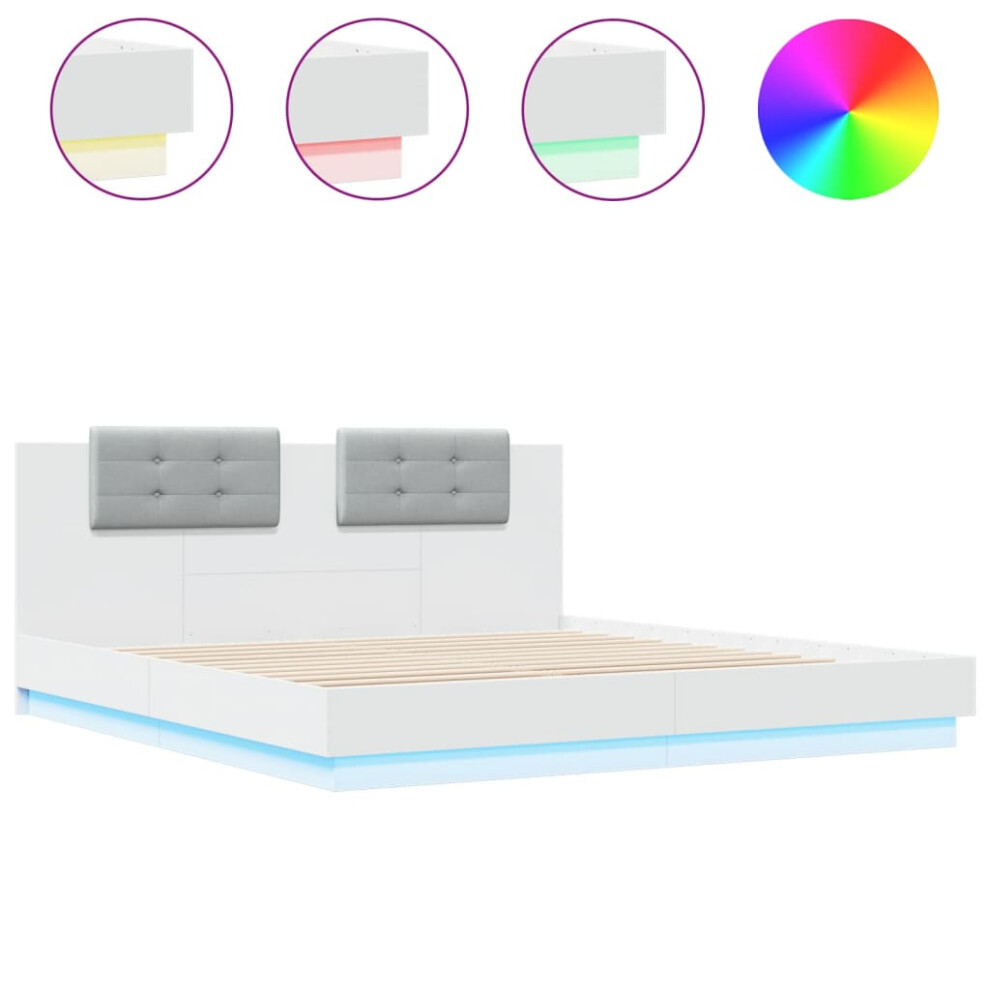 Vidaxl Bed Frame With Headboard And Led Lights White 180X200 Cm Super King