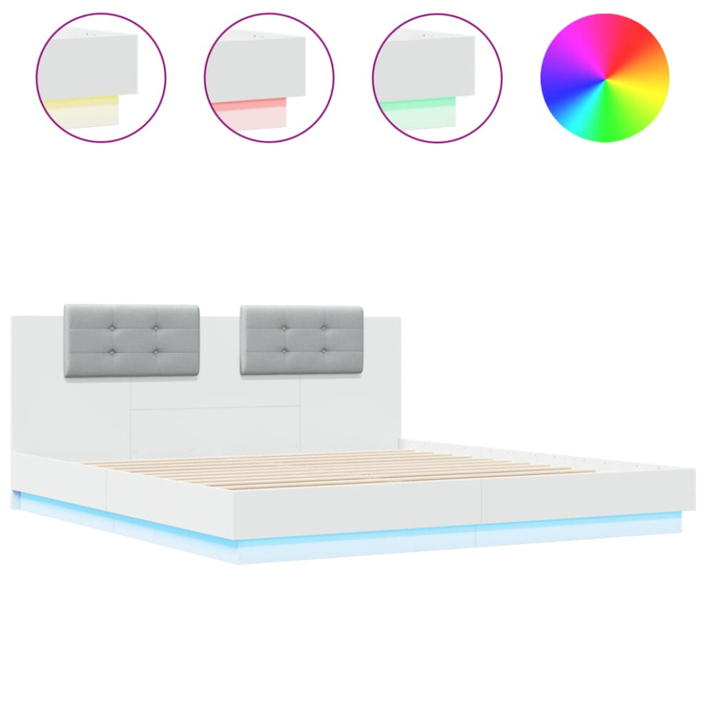 vidaXL Bed Frame with Headboard and LED Lights Home Bed Base White 160x200 cm