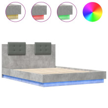 vidaXL Bed Frame with Headboard and LED Lights Bed Concrete Grey King Size