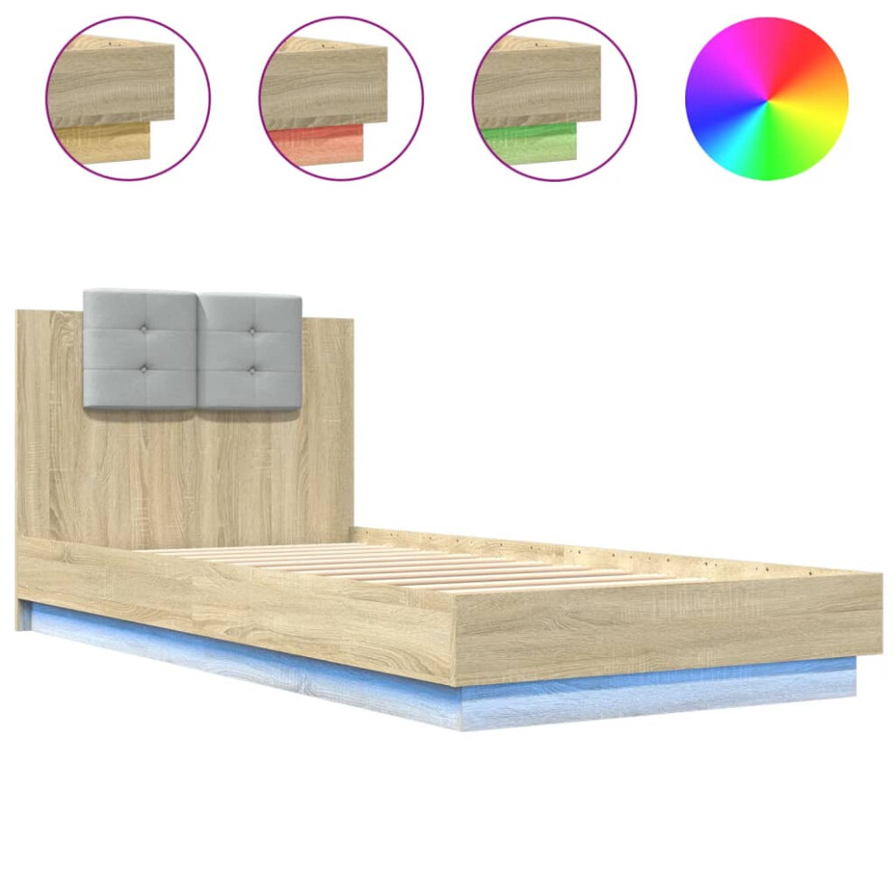 vidaXL Bed Frame with Headboard and LED Lights Bed Base Sonoma Oak 90x200 cm